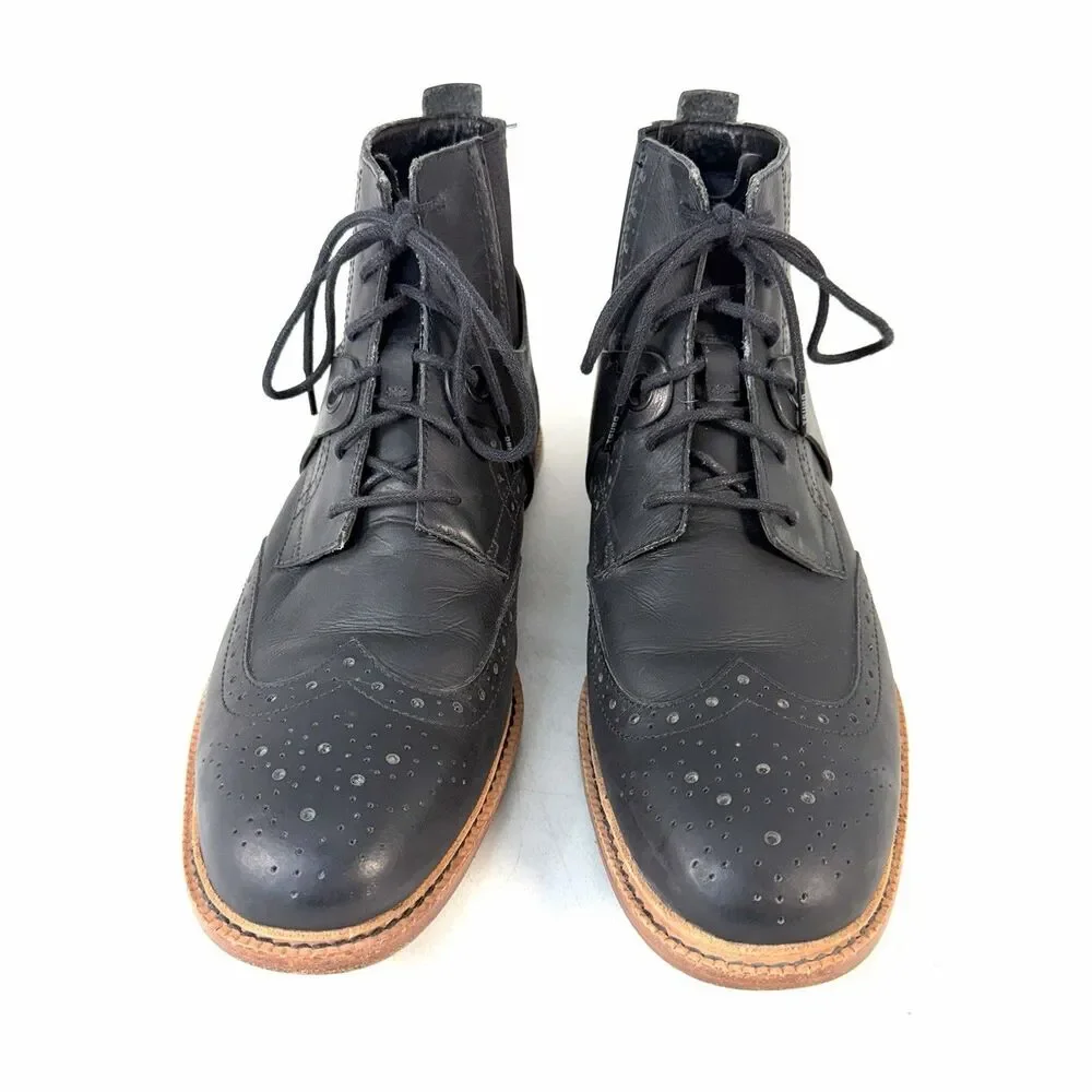 Tsubo Men’s Winslow 8319 Black Leather Wingtip Boots US Size 10 EU43 Uk 9